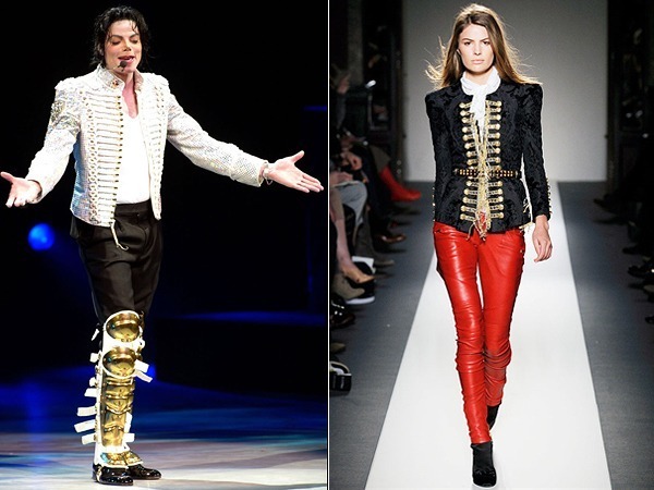O ícone pop Michael Jackson e uma das roupas do desfile da Balmain outono/inverno 